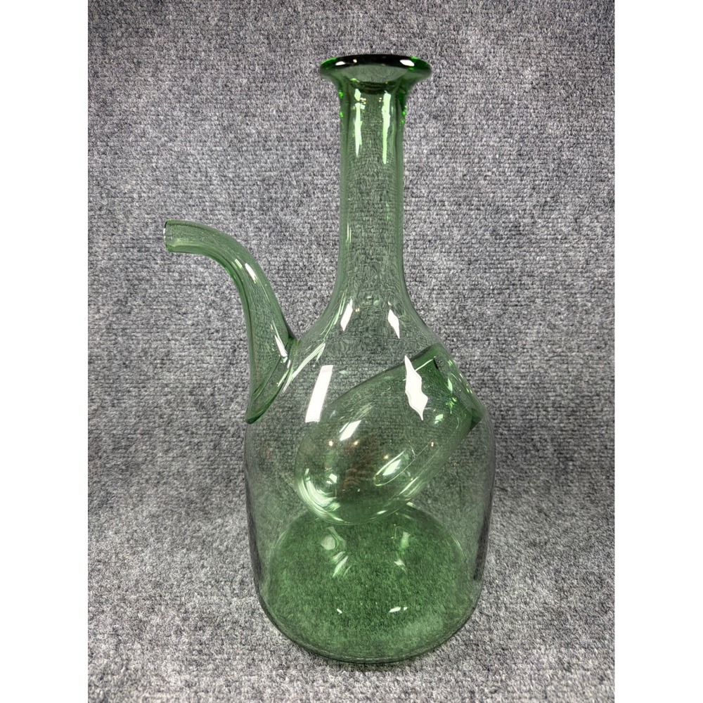 Vintage Green Glass Wine Decanter with Ice Chamber Chiller‎ Spout 12.5 Inch